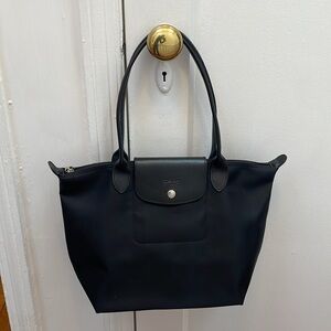 Longchamp Black Nylon Le Pliage Neo Small Tote with Leather Trim EUC